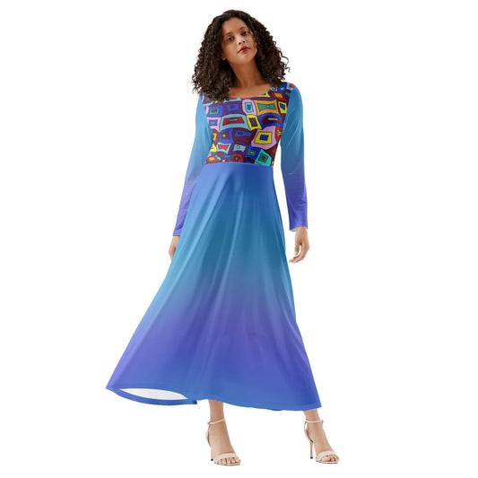 Create Your Own Blue Gradient Womens Long Sleeve Dance Dress