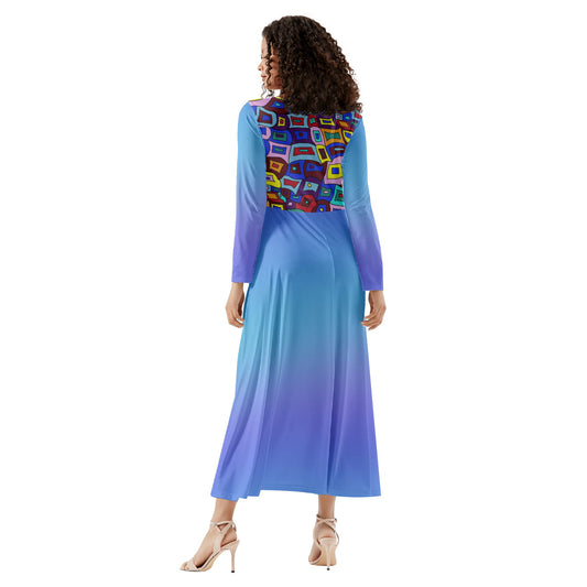 Create Your Own Blue Gradient Womens Long Sleeve Dance Dress