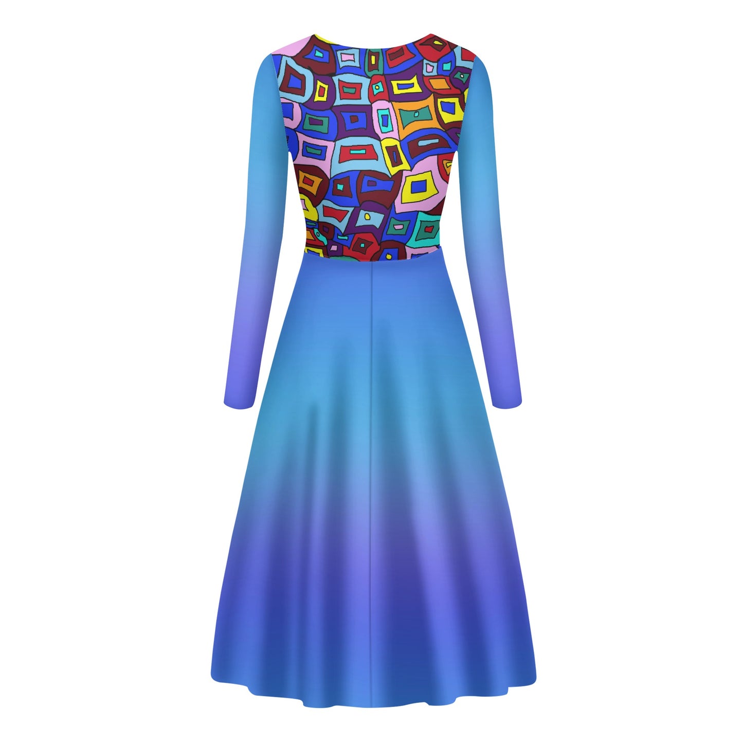 Create Your Own Blue Gradient Womens Long Sleeve Dance Dress