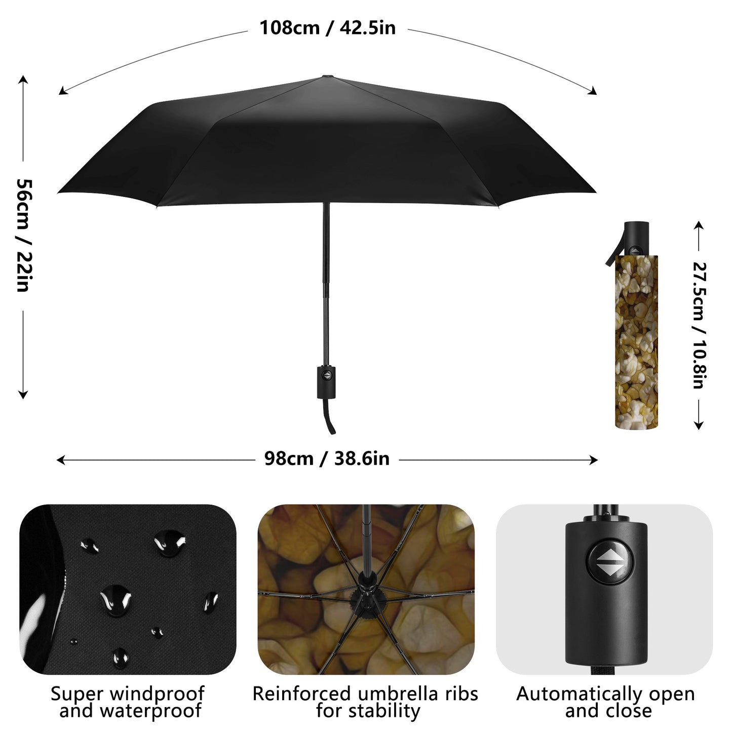 Buttered Popcorn Fully Auto Open & Close Umbrella Printing Inside