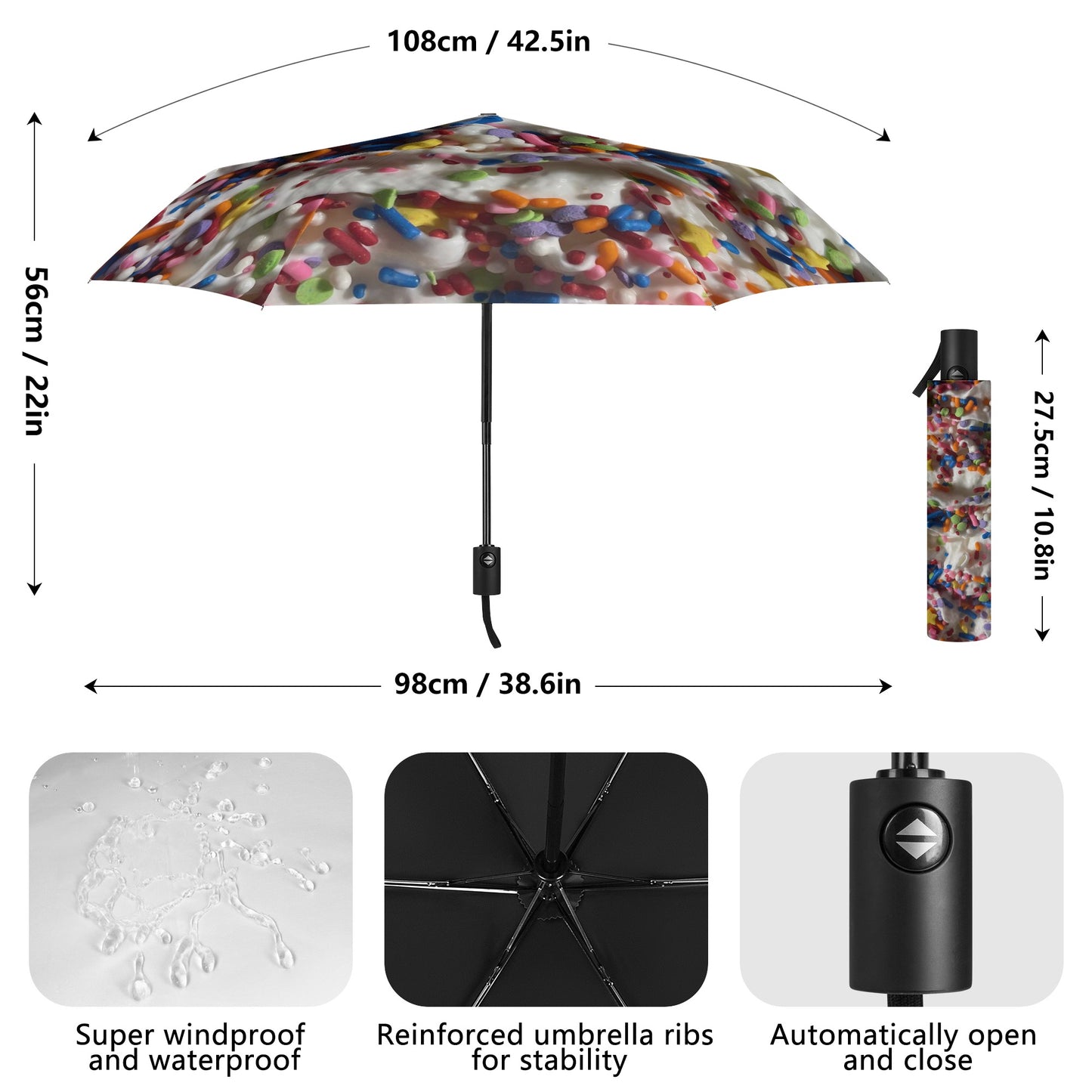 Rainbow Sprinkles on Whipped Cream Fully Auto Open & Close Umbrella Printing Outside