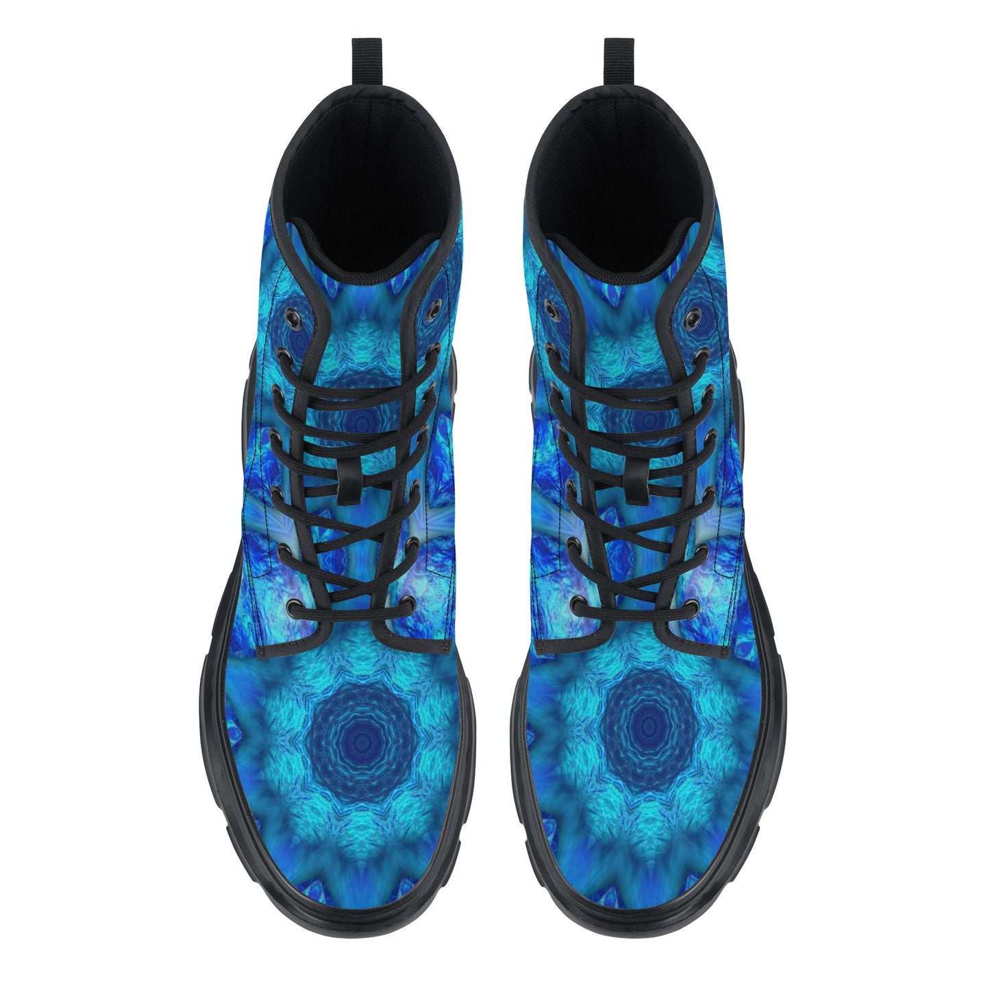 Blue Ocean Kaleidoscope Womens Leather Chunky Boots
