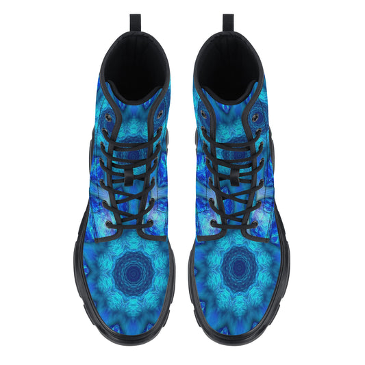 Blue Ocean Kaleidoscope Womens Leather Chunky Boots