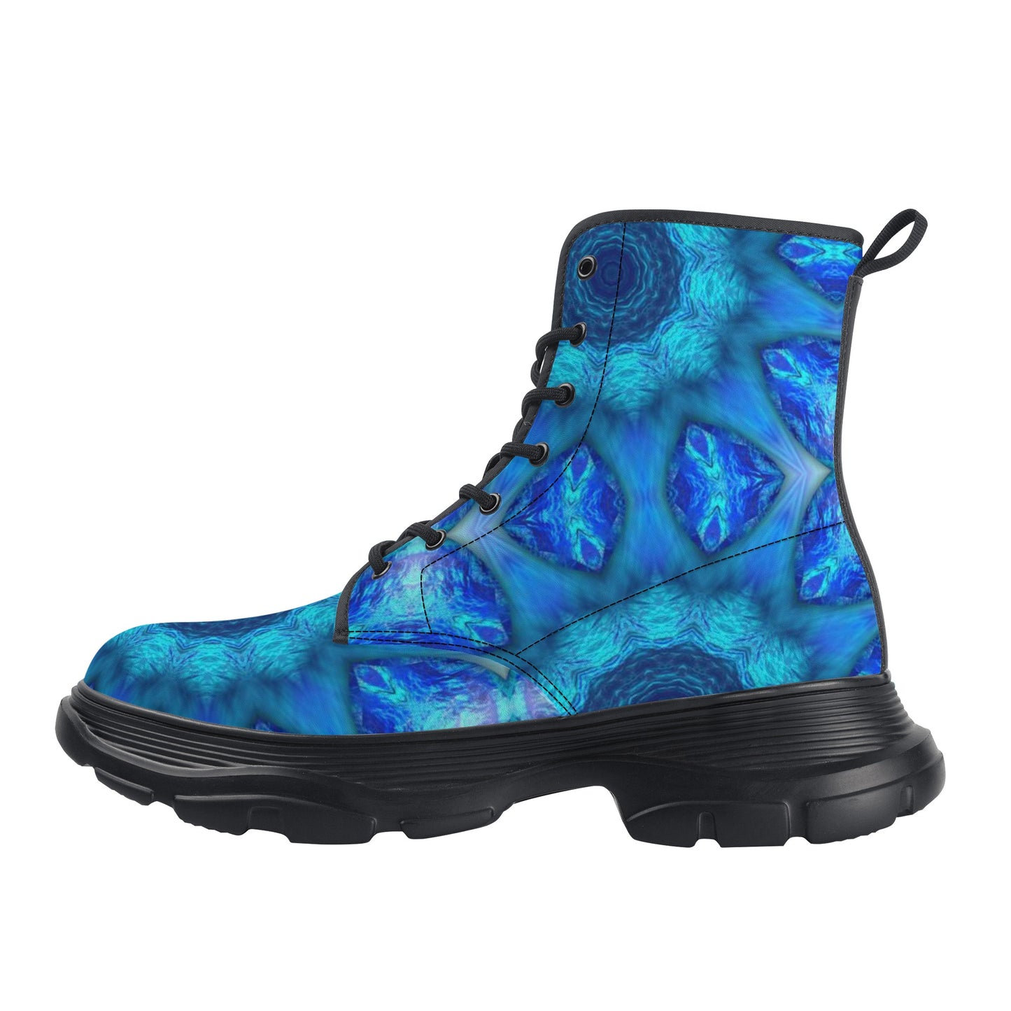 Blue Ocean Kaleidoscope Womens Leather Chunky Boots