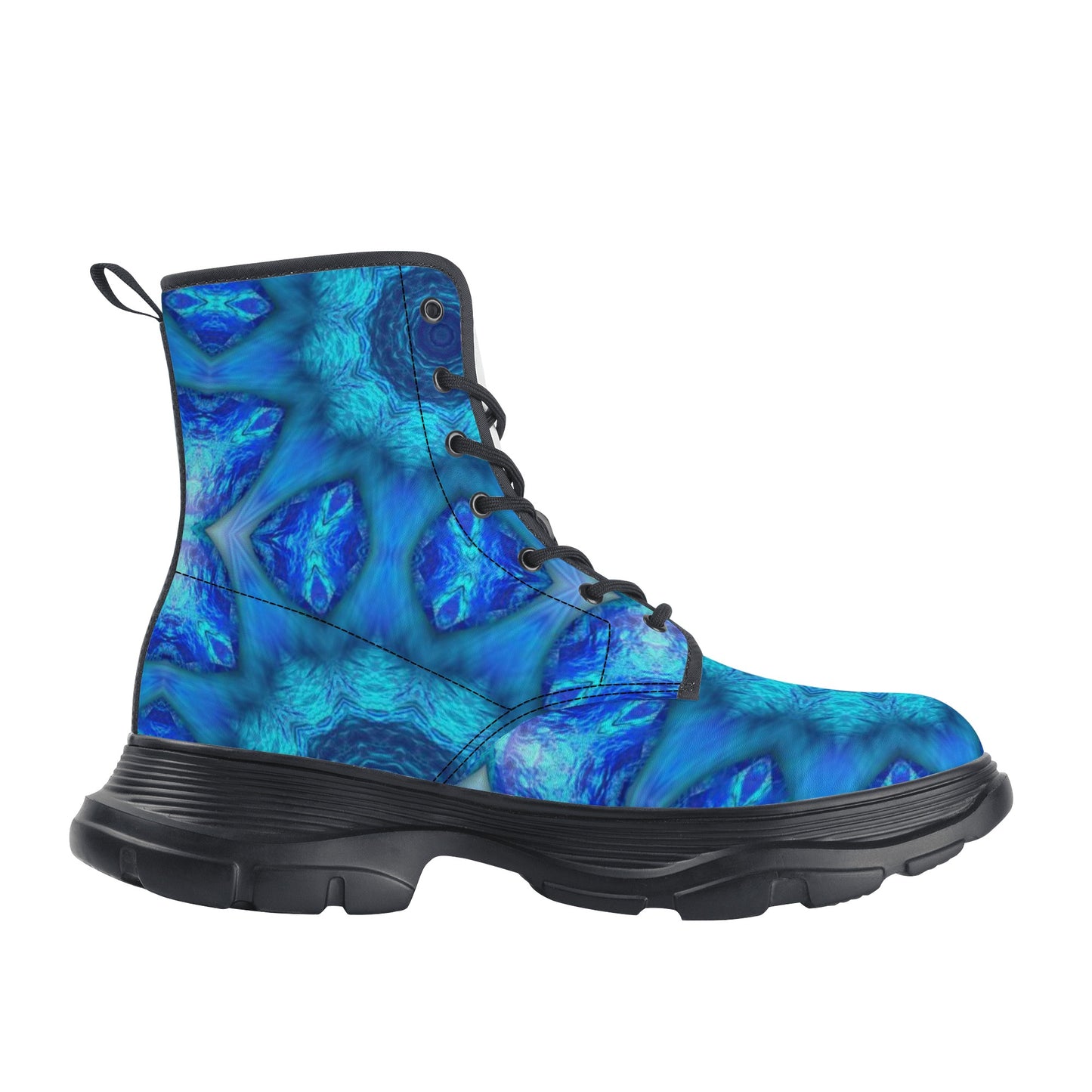 Blue Ocean Kaleidoscope Womens Leather Chunky Boots