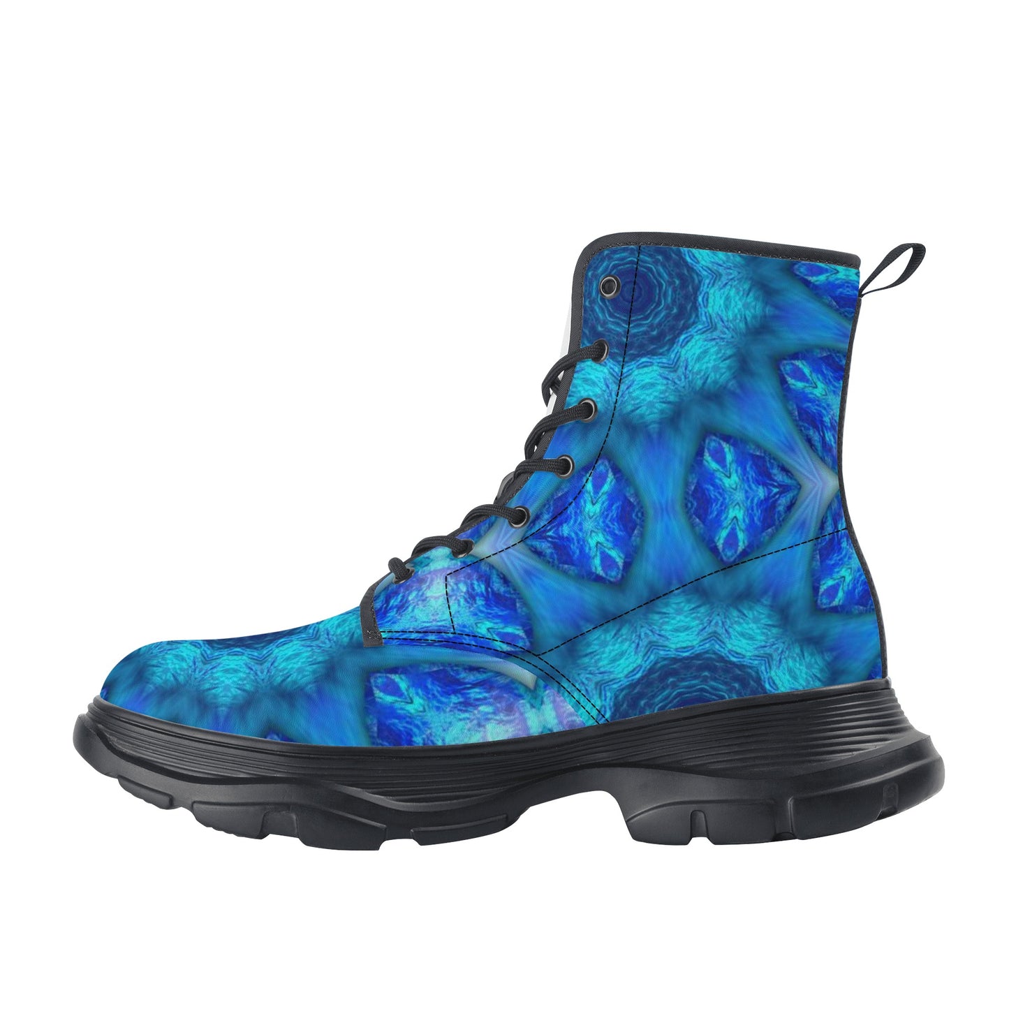 Blue Ocean Kaleidoscope Womens Leather Chunky Boots