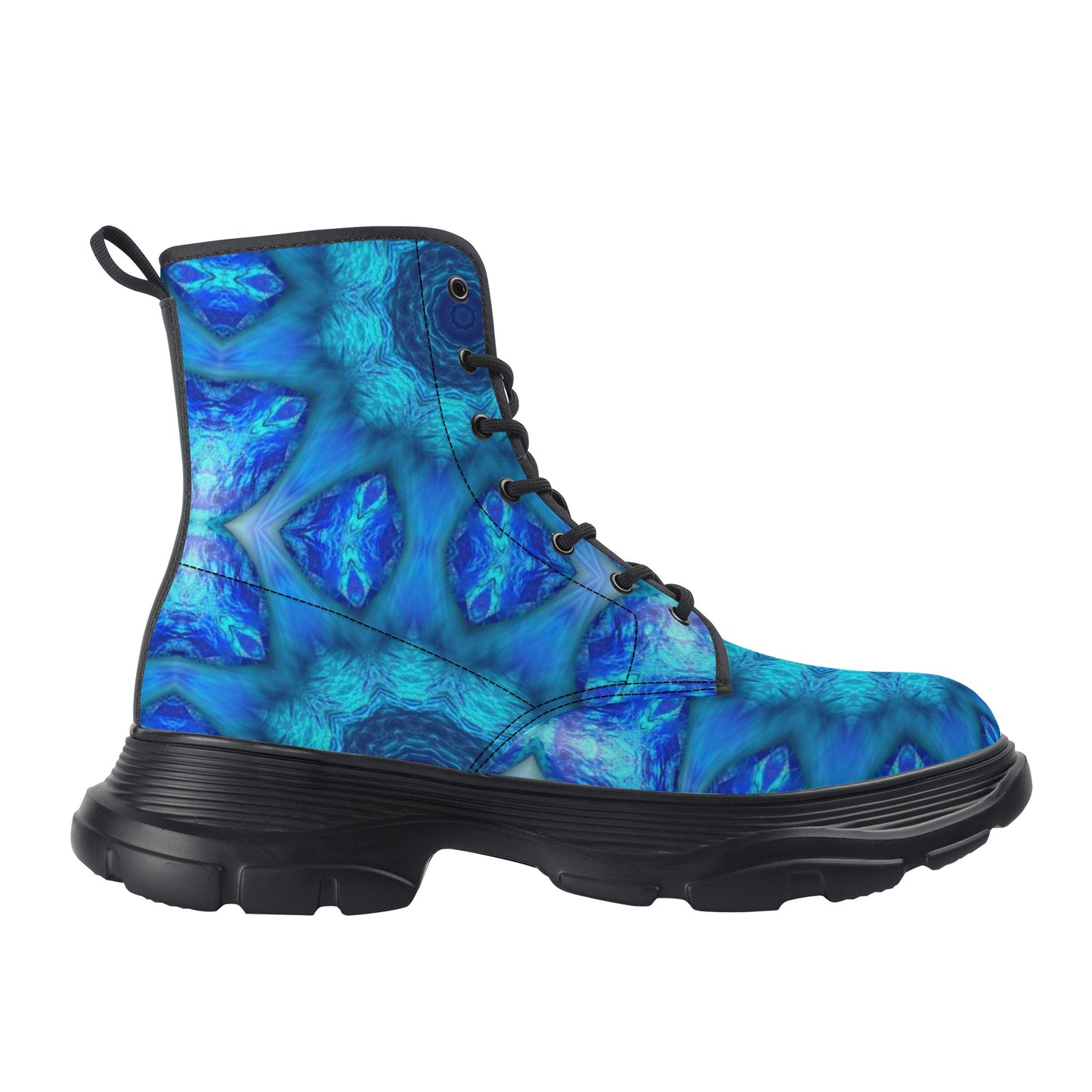 Blue Ocean Kaleidoscope Womens Leather Chunky Boots