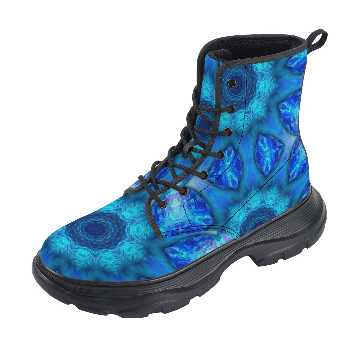 Blue Ocean Kaleidoscope Womens Leather Chunky Boots