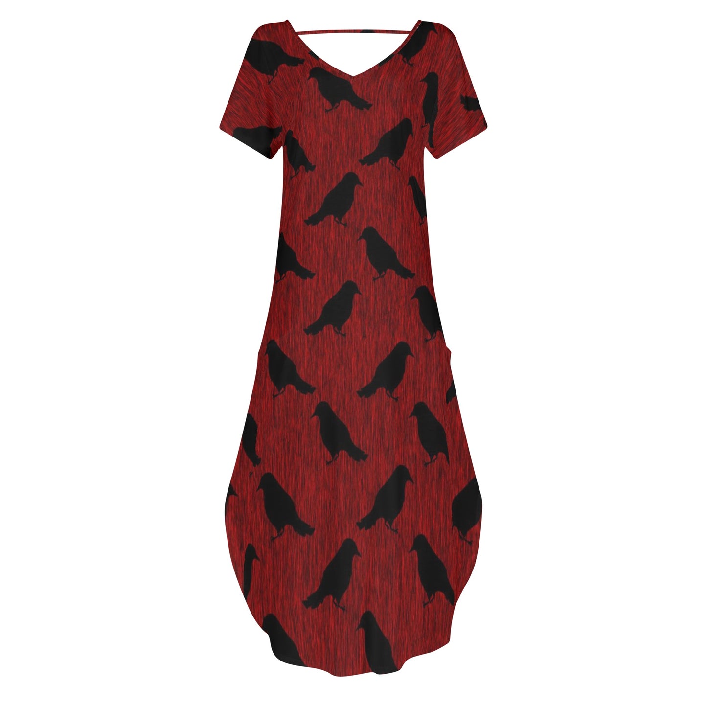 Ravens Pattern Womens Short Sleeve Long Draped Dress