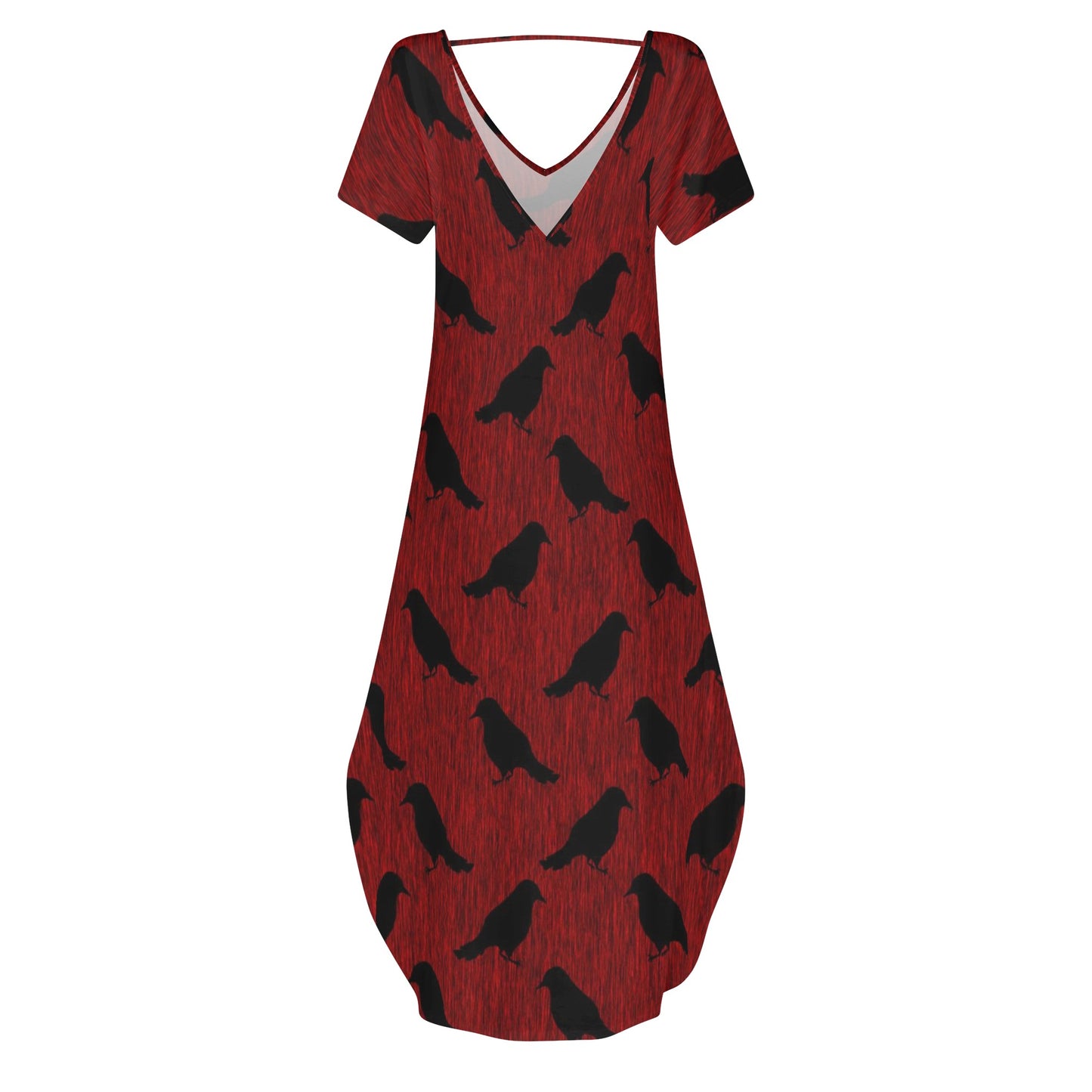 Ravens Pattern Womens Short Sleeve Long Draped Dress