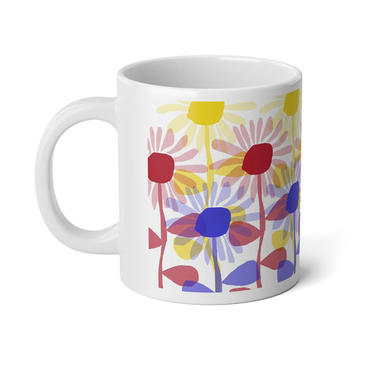 Red Yellow Blue Sunflowers Jumbo Mug, 20oz - Bright Flower Design for Coffee Lovers, Home Decor, Garden Themed Gift, Spring Vibes, Tea Time Companion