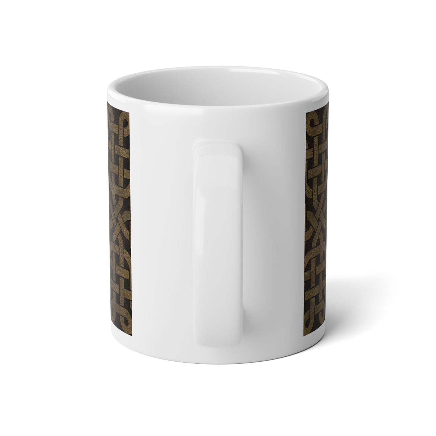 Light Leather Celtic Knot Jumbo Mug, 20oz with Intricate Knot Design, Coffee Lover Gift, Kitchen Decor, Unique Tea Mug, Relaxation, Home Office
