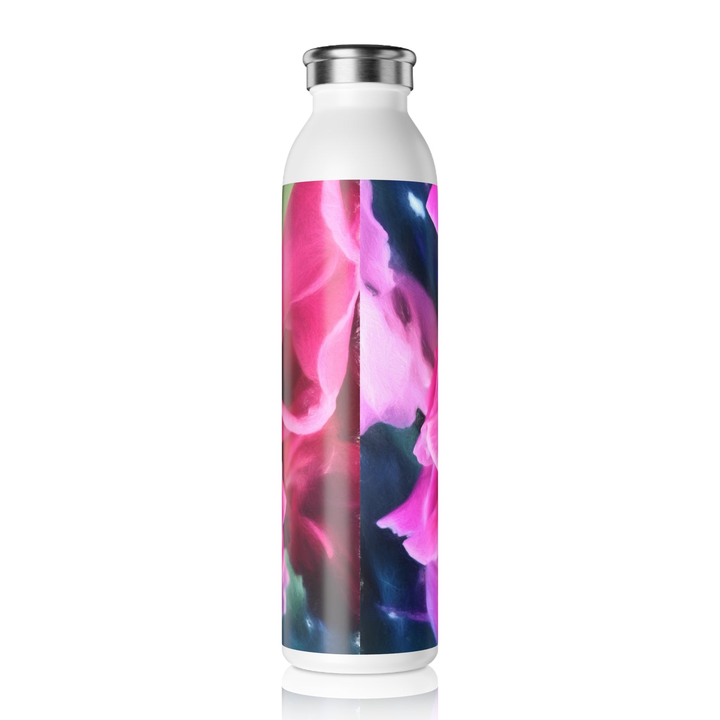Dark Pink Gladiolas Slim Water Bottle - Pink Flower Hydration Flask, Eco-Friendly Gift, Travel Bottle, Fitness Companion, Summer Accessory