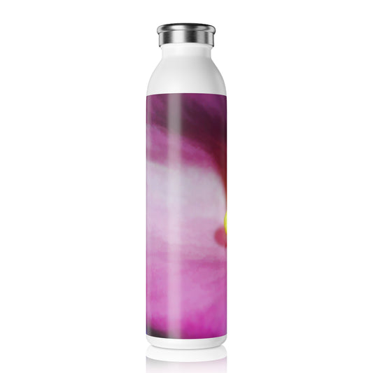 Pink Calla Lily Sideview Slim Water Bottle — Pink Close-Up Floral Print Slim Bottle