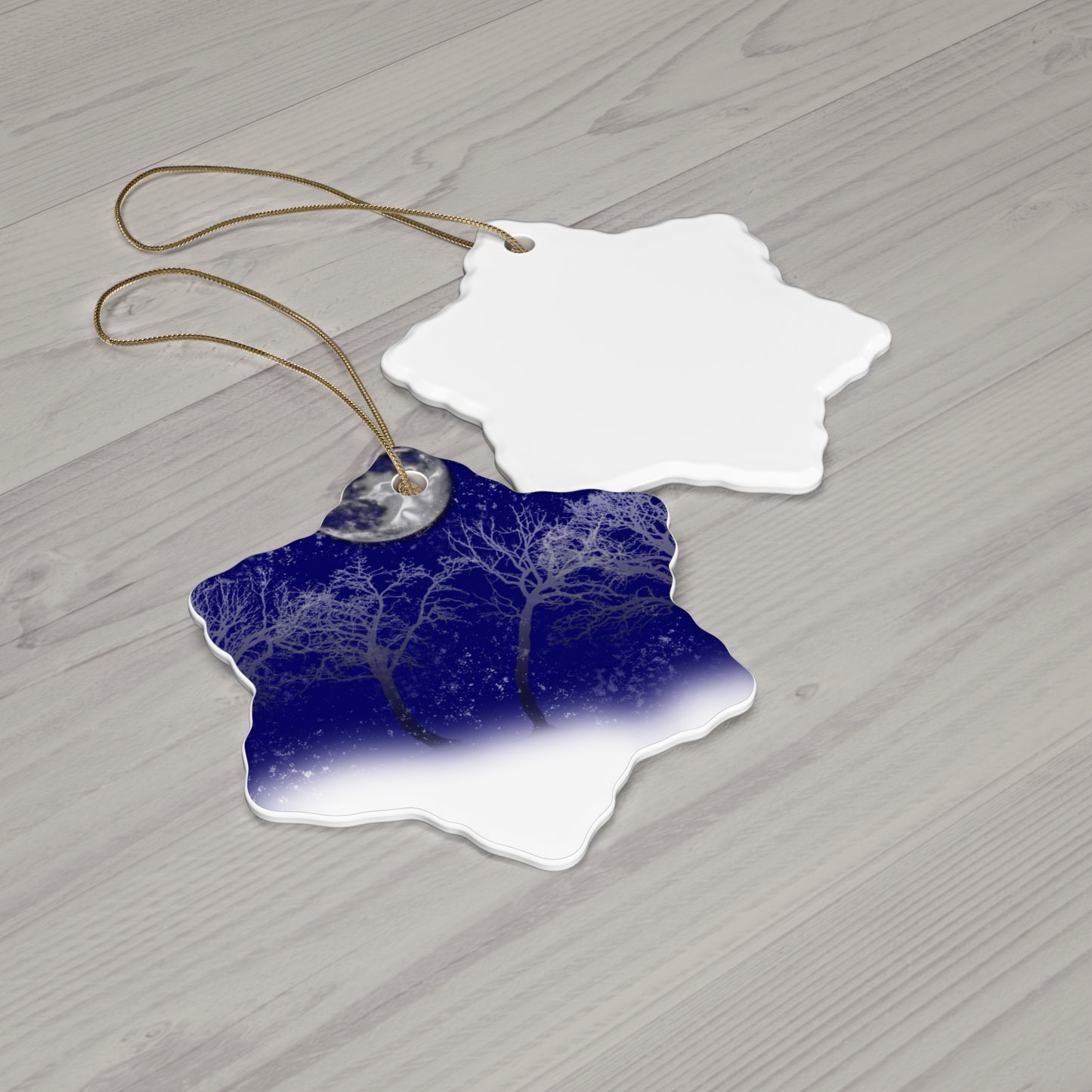 Blue Moon Snow Trees Ceramic Ornament Set