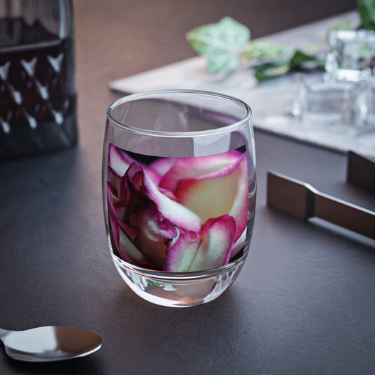 Pink Lined White Rose Whiskey Glass