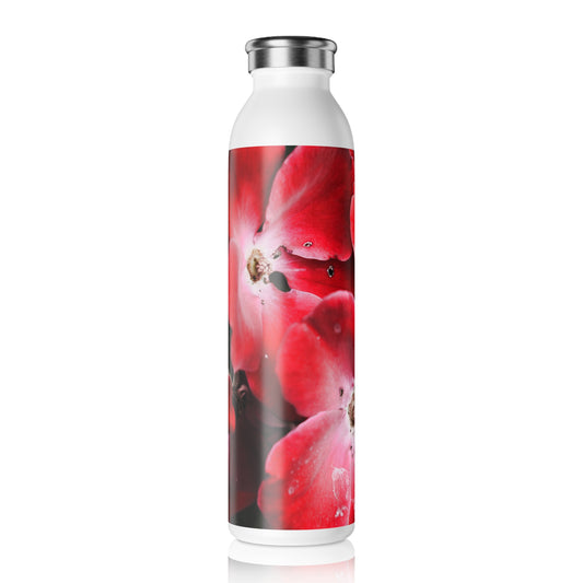 Bright Red Flowers Slim Water Bottle, Eco-Friendly Drinkware, Red Flower Design, Hydration Gift for Her, Summer Accessory, Gym Bottle