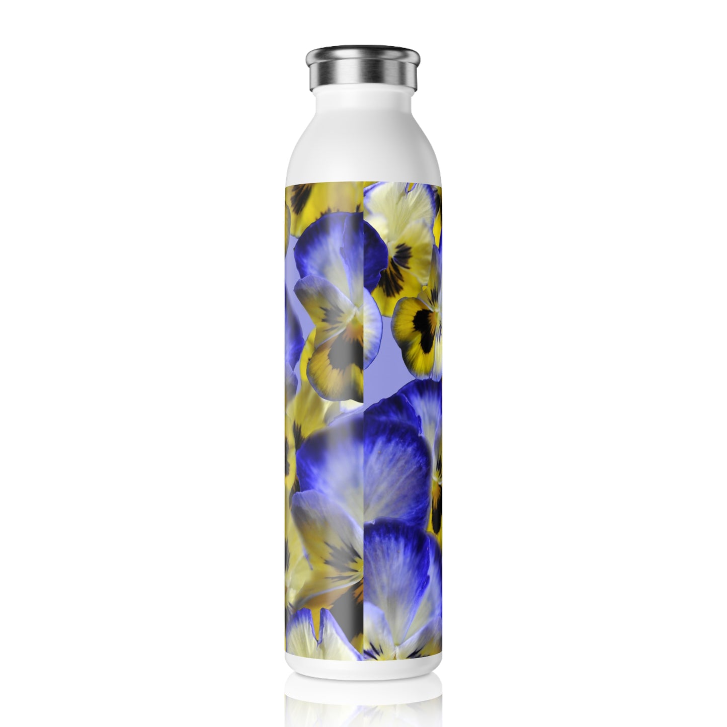 Blue and Yellow Pansies Slim Water Bottle - Elegant 21oz Hydration for Nature Lovers, Perfect Gift for Spring, Summer, and Daily Use