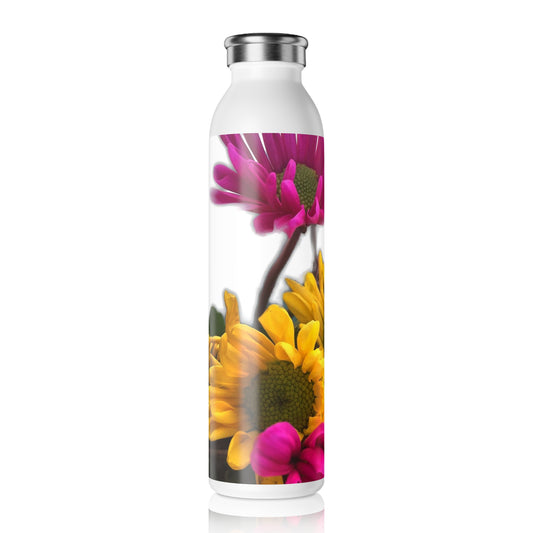 Pink and Yellow Daisies Slim Water Bottle - Vibrant Nature-Inspired Design