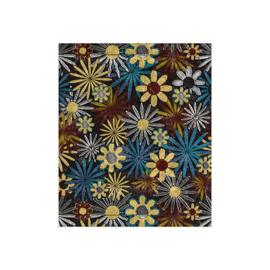 Dark Gray Daisies Crushed Velvet Blanket