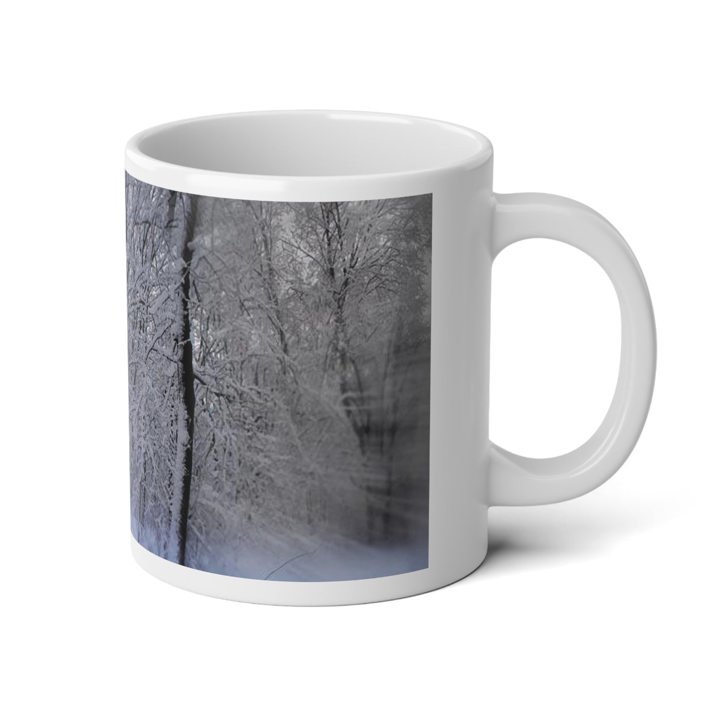 Winter Woodland 20oz Jumbo Mug — Frosted Snowy Trees Coffee Cup