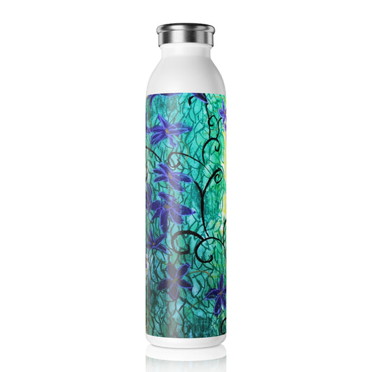 Climbing Purple Vines Slim Water Bottle, Floral Design Water Bottle, Eco-Friendly Drinkware, Reusable Water Bottle, Nature Lover Gift, Vibrant Hydration