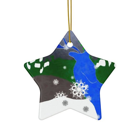 Star Shaped Ceramic Ornament - Deer In The Snow Holiday Décor