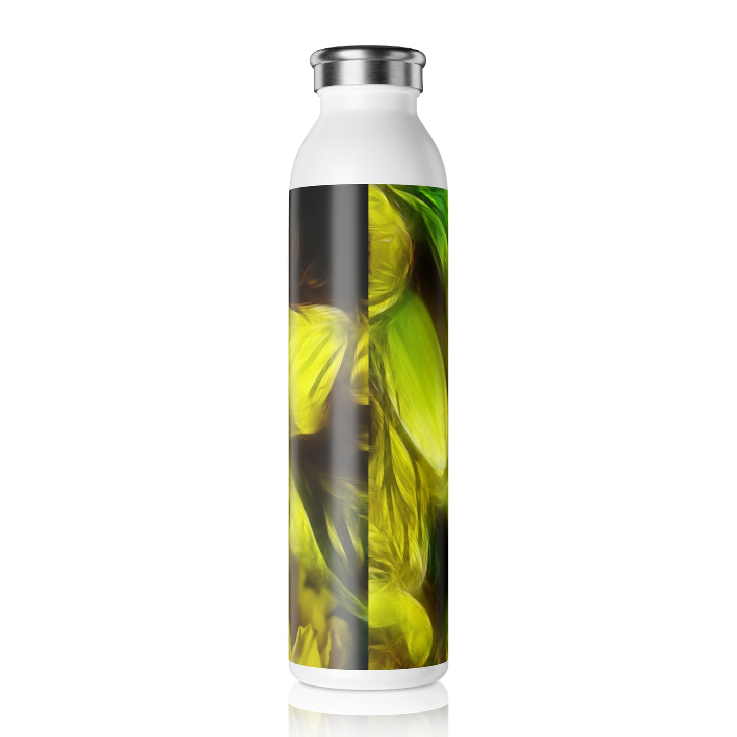 Abstract Yeallow Daffodil Slim Water Bottle with Vibrant Floral Design, Eco-Friendly Hydration, Stylish Drinkware, Gifts for Nature Lovers, Travel Companion