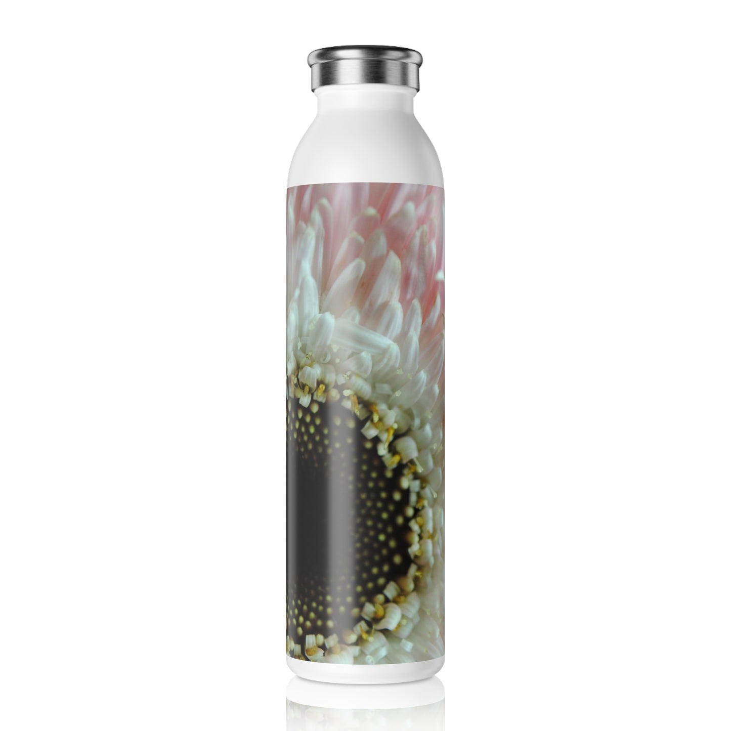 Floral Macro Slim Water Bottle – Pink Gerbera Close-Up Stainless Bottle