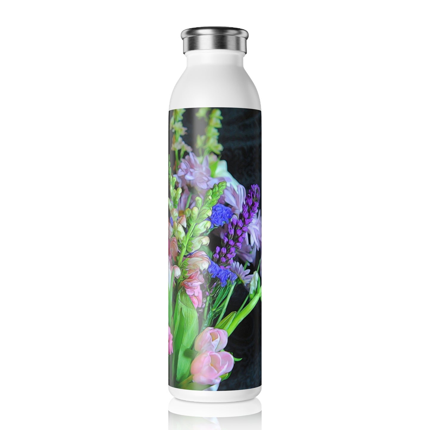 Pink Flower Bouquet Slim Water Bottle – Pink & Lavender Garden Design