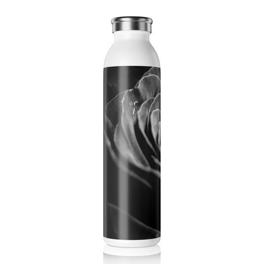 Dark Black and White Rose Water Bottle, Slim Stainless Steel Flask, Floral Travel Mug, Gift for Nature Lovers, Black and White Rose Design