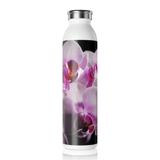 Pink and White Moth Orchids Slim Water Bottle | Floral Design, Eco-Friendly Hydration, Gift for Her, Fitness, Yoga, Travel