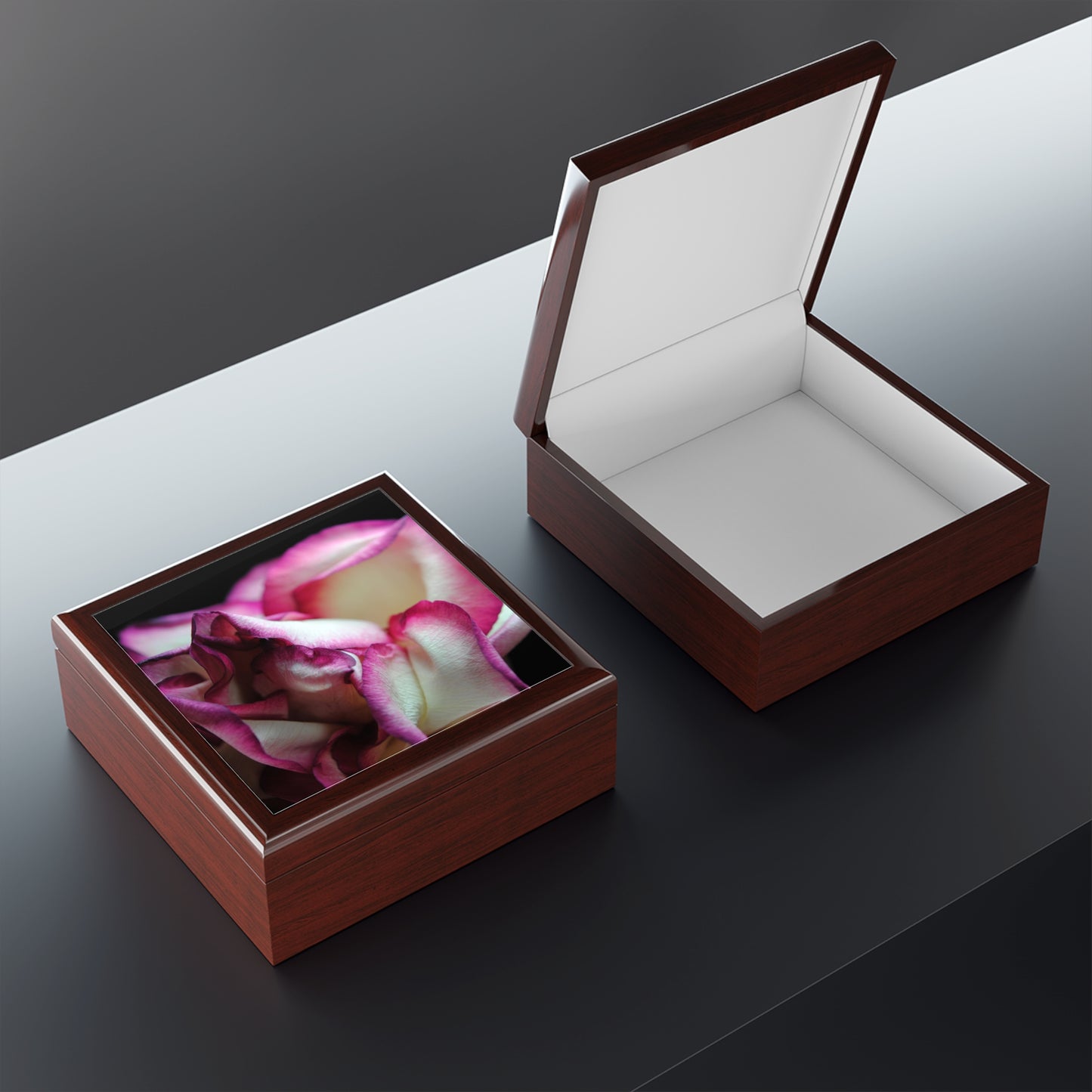 Pink Lined White Rose Jewelry Box