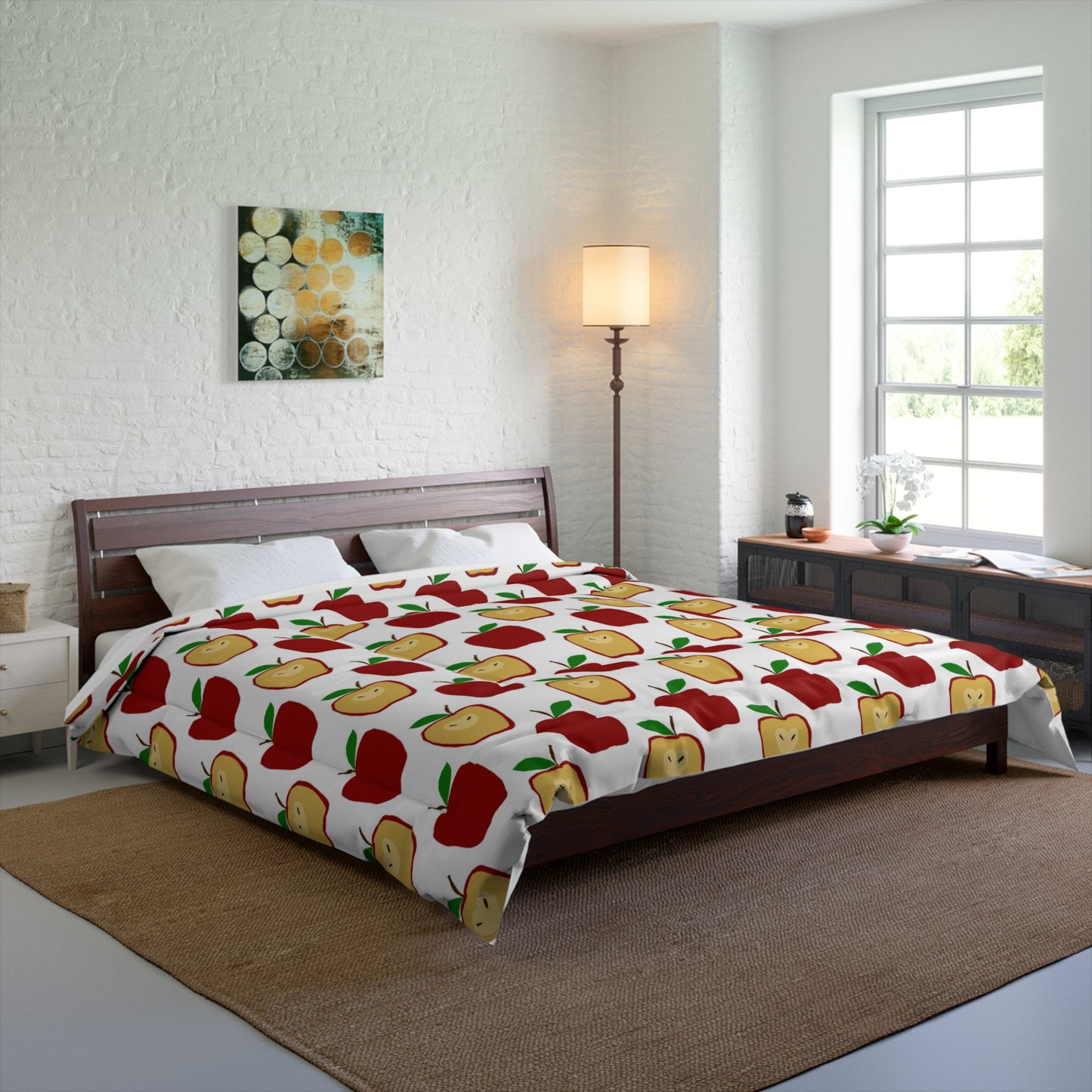Apple Pattern Comforter - Cute Red & Yellow Apples Bedding for Kids, Dorms & Fall Decor