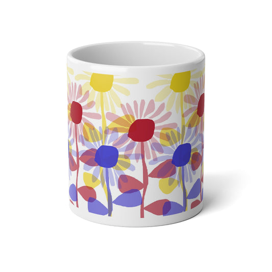 Red Yellow Blue Sunflowers Jumbo Mug, 20oz - Bright Flower Design for Coffee Lovers, Home Decor, Garden Themed Gift, Spring Vibes, Tea Time Companion
