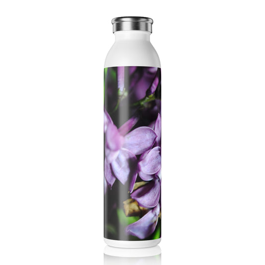 Macro Lilacs Slim Water Bottle, Purple Flower Design, Eco-Friendly Hydration, Gift for Nature Lovers, Reusable Stylish Drinkware