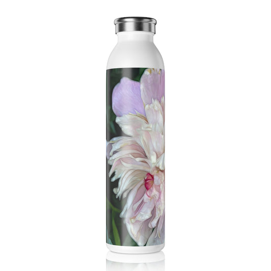 June Peony Slim Water Bottle | Elegant Hydration for Nature Lovers, Eco-Friendly, Gift for Her, Travel Mug, Flower Decor