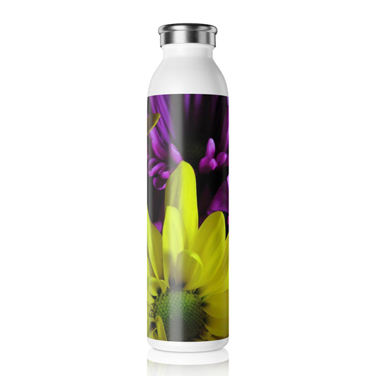 Slim Water Bottle — Bright Yellow & Purple Floral Stainless Steel Bottle
