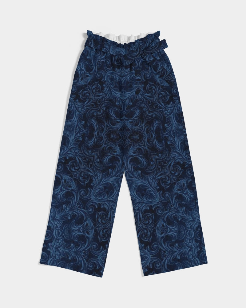 Blue Faux Velvet Kaleidoscope Women's All-Over Print High-Rise Wide Leg Pants