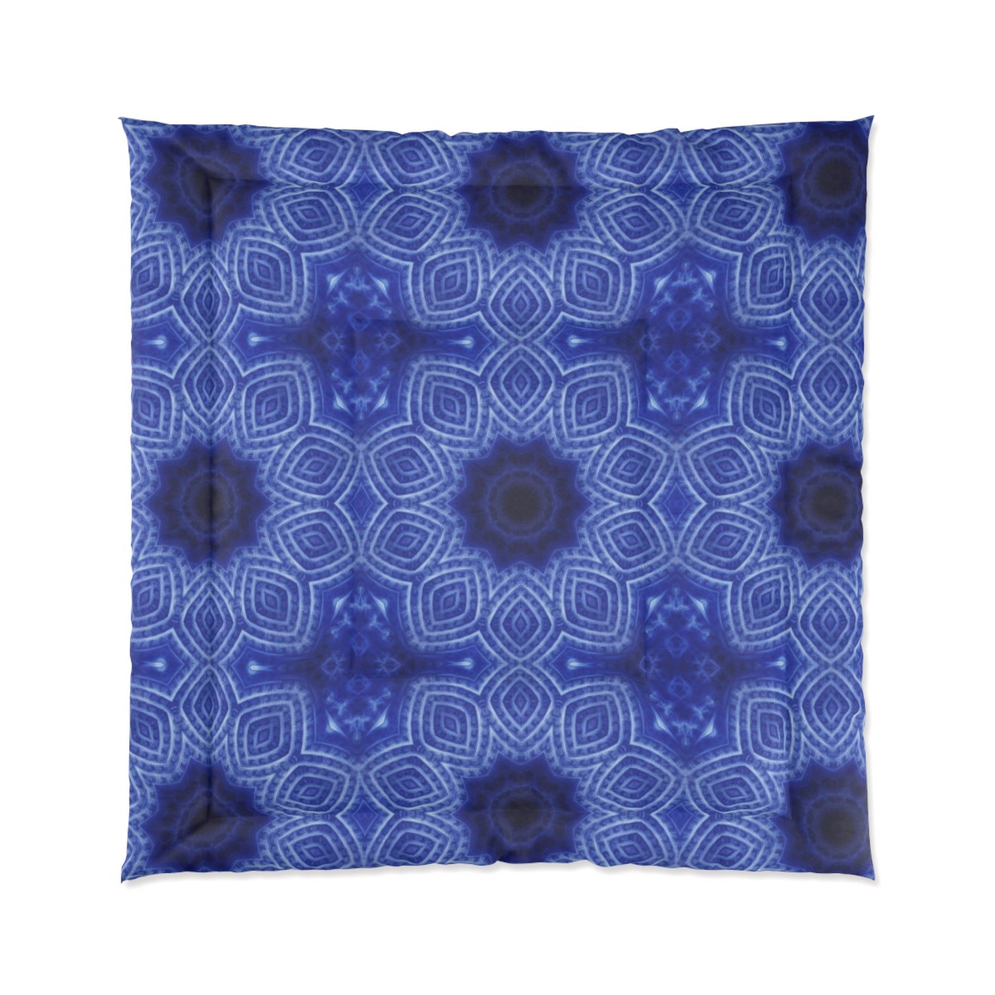 Blue Kaleidoscope Comforter - Geometric Floral Pattern Bedding