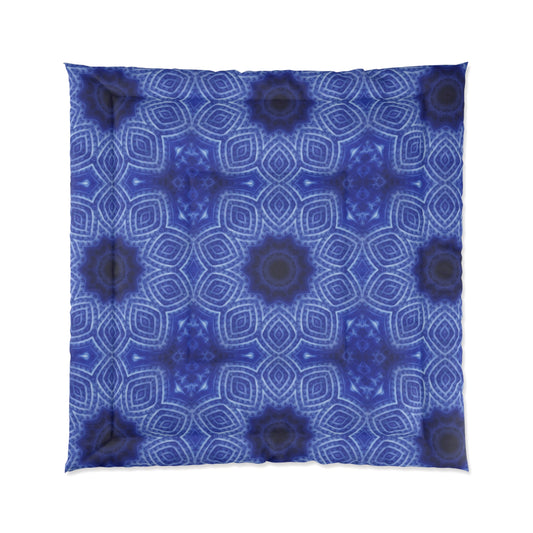 Blue Kaleidoscope Comforter - Geometric Floral Pattern Bedding