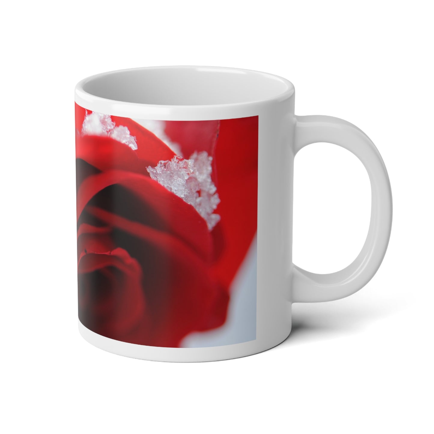 20oz Jumbo Mug — Snow Covered Red Rose Photo Coffee Cup