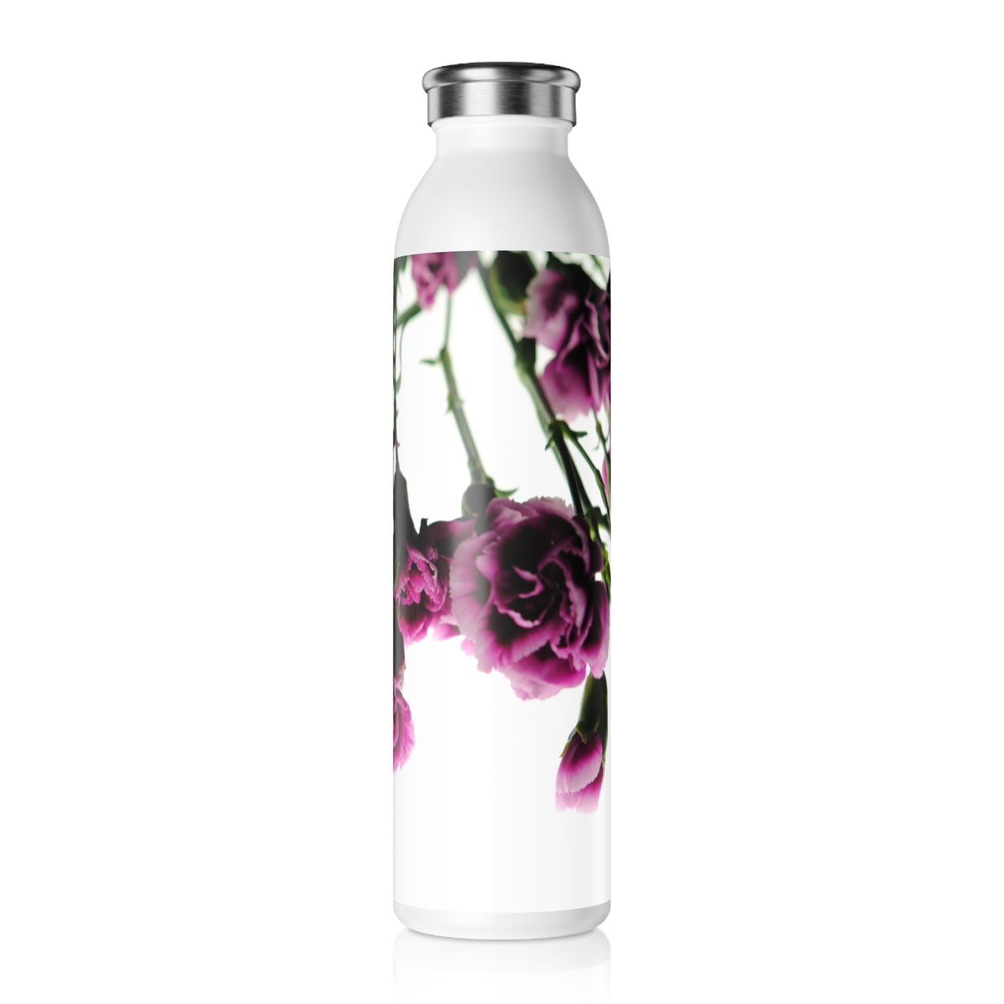 Slim Water Bottle — Elegant Dark Pink Carnations Stainless Steel Bottle