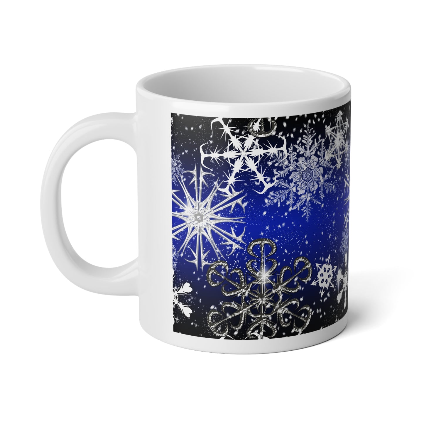 20oz Jumbo Mug — Blue Night Snowflake Winter Coffee Cup