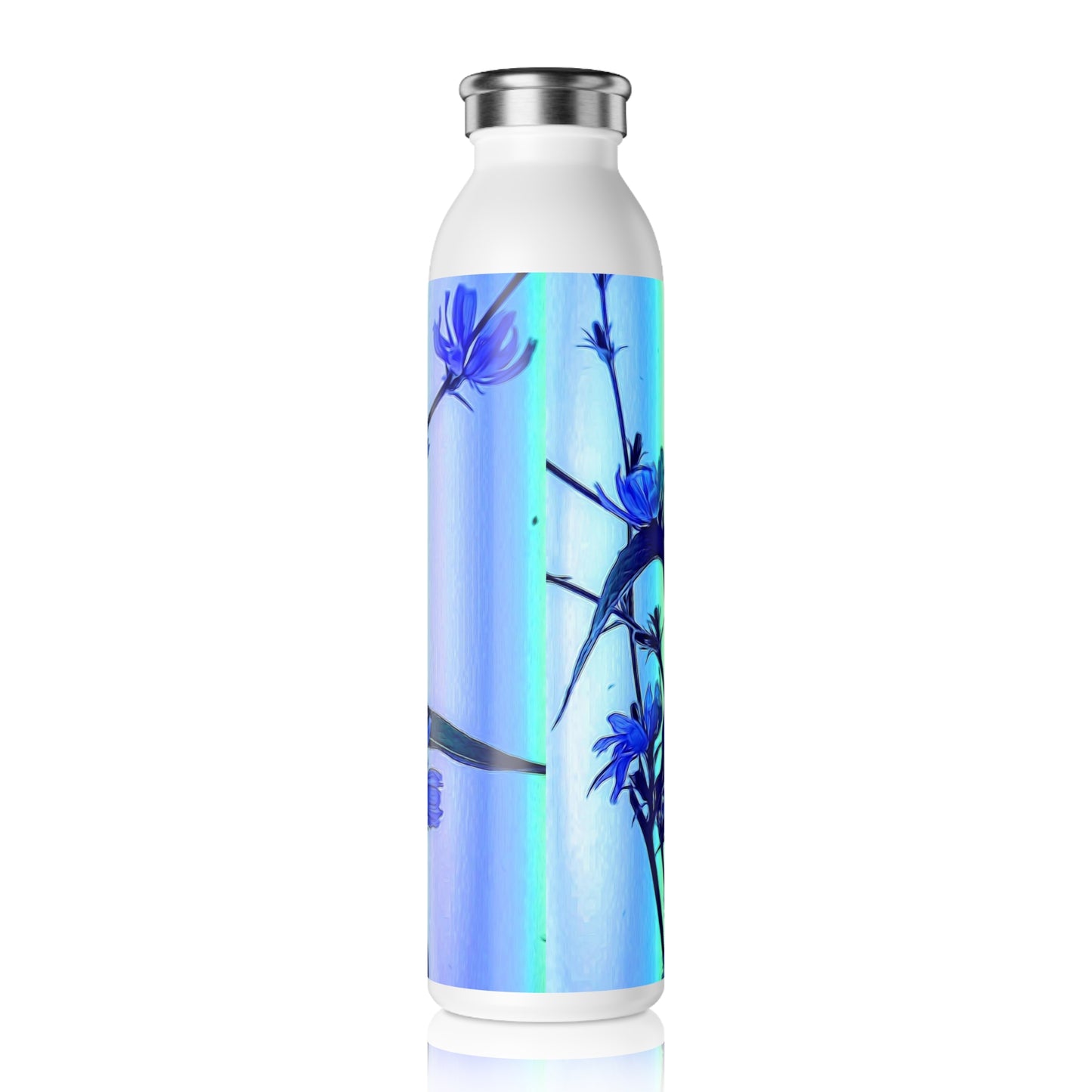 Blue Wildflowers With Backlight  Slim Water Bottle with Floral Design, Eco-Friendly Hydration, Gift for Nature Lovers, Sports Water Bottle, Trendy Drinkware