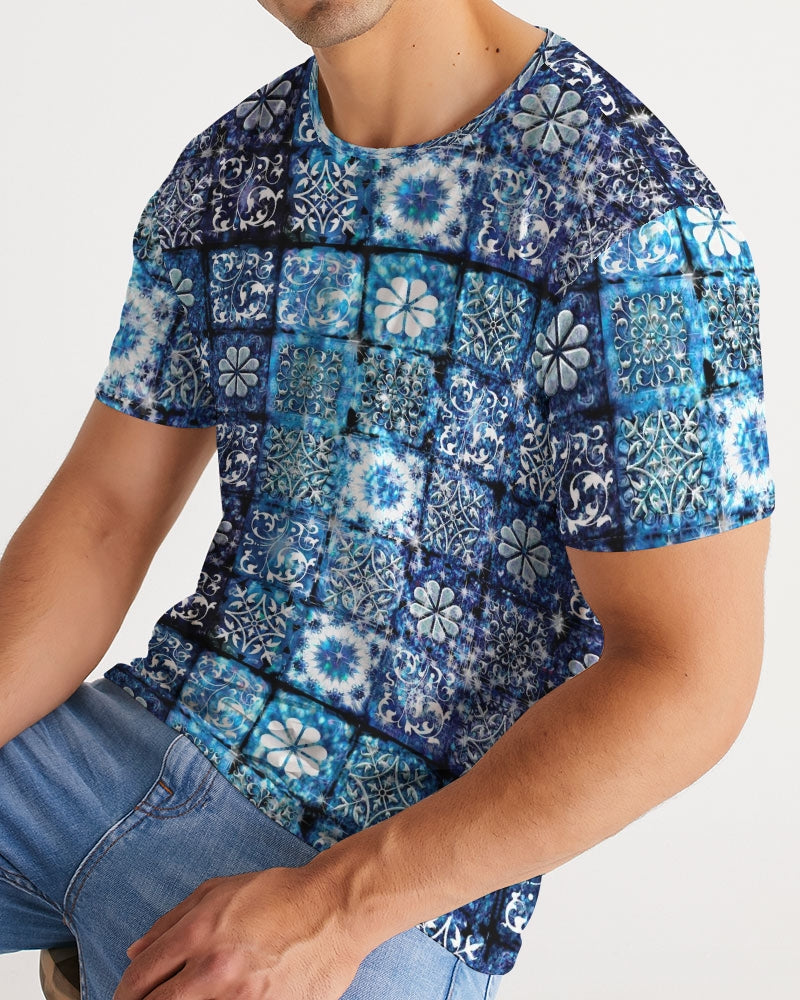 Blue Ice Crystals Motif Men's All-Over Print Tee