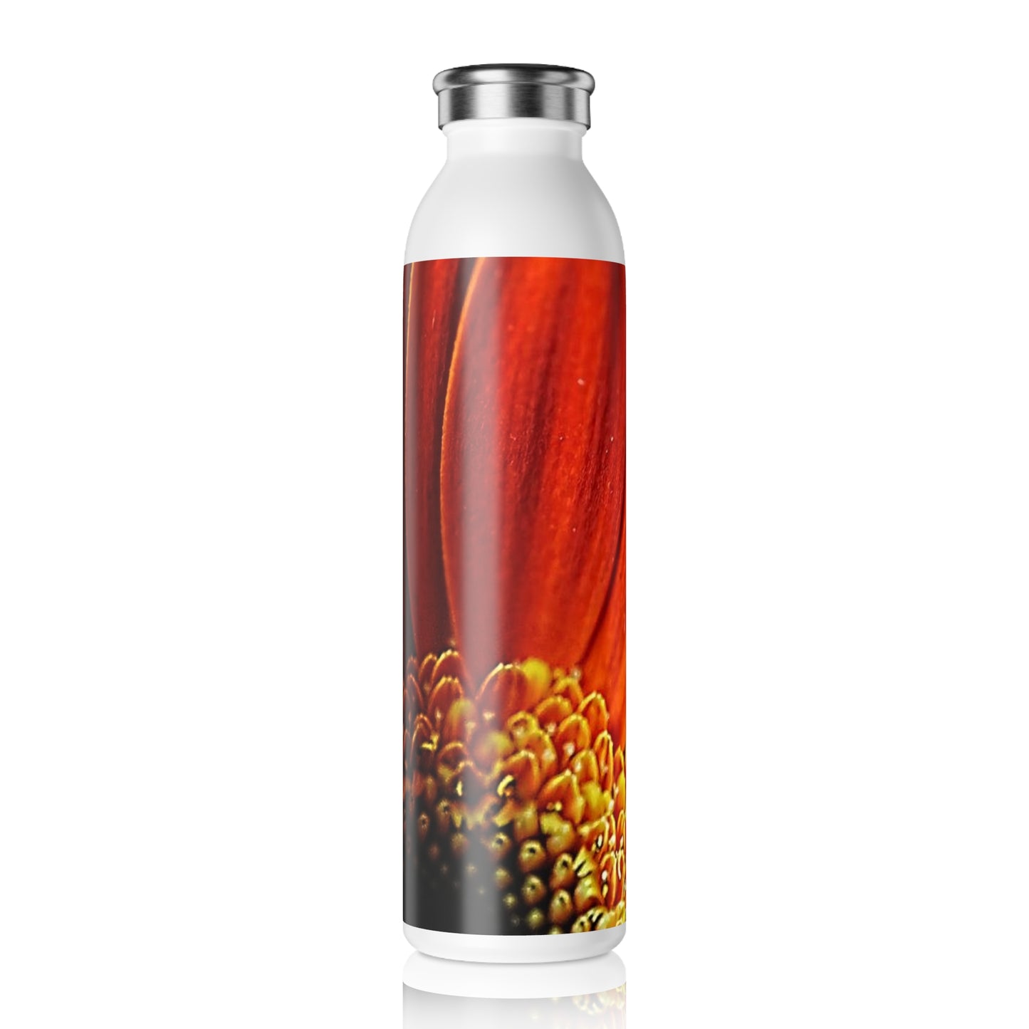 Orange Daisy Close Up Slim Water Bottle, Eco-Friendly Hydration, Fitness Gift, Floral Design, Reusable Water Bottle, Nature Lover Gift