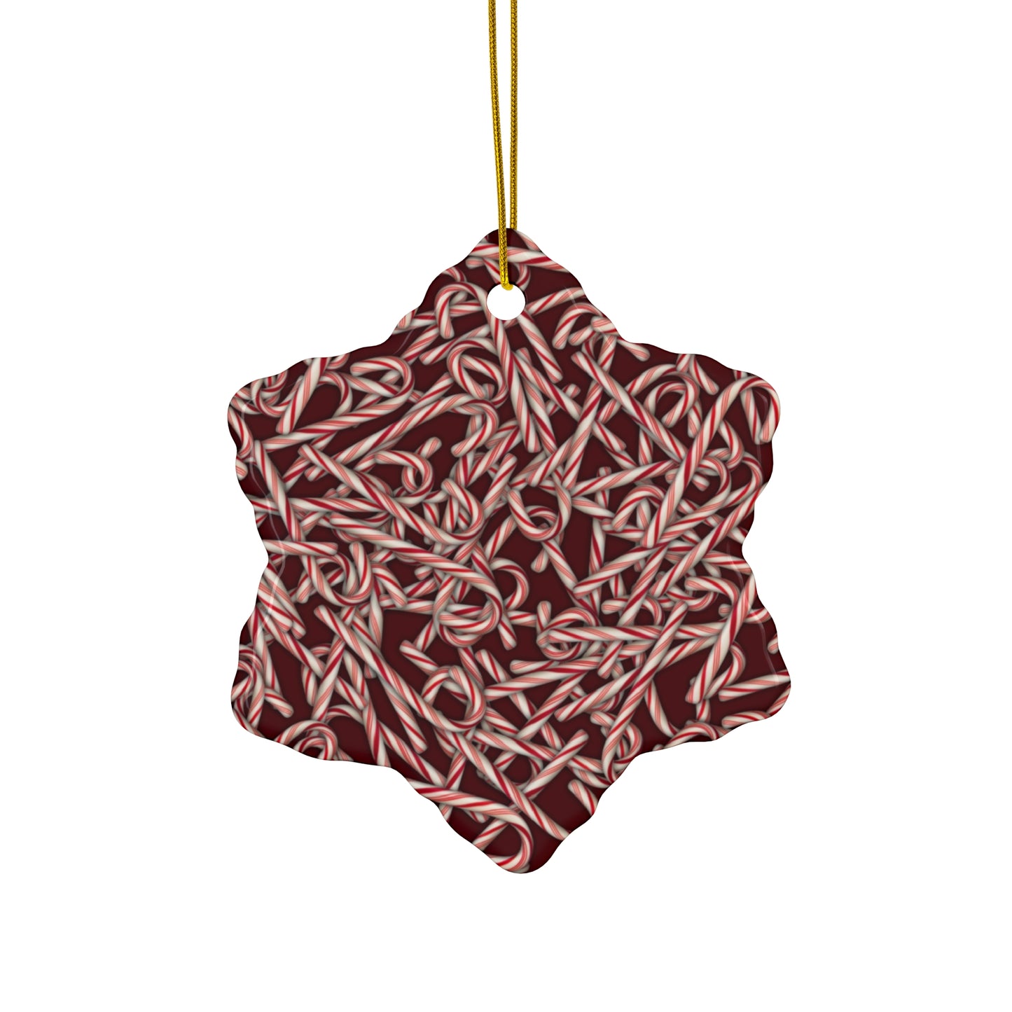 Candy Cane Pattern Ceramic Star Ornament — Holiday Christmas Tree Decoration