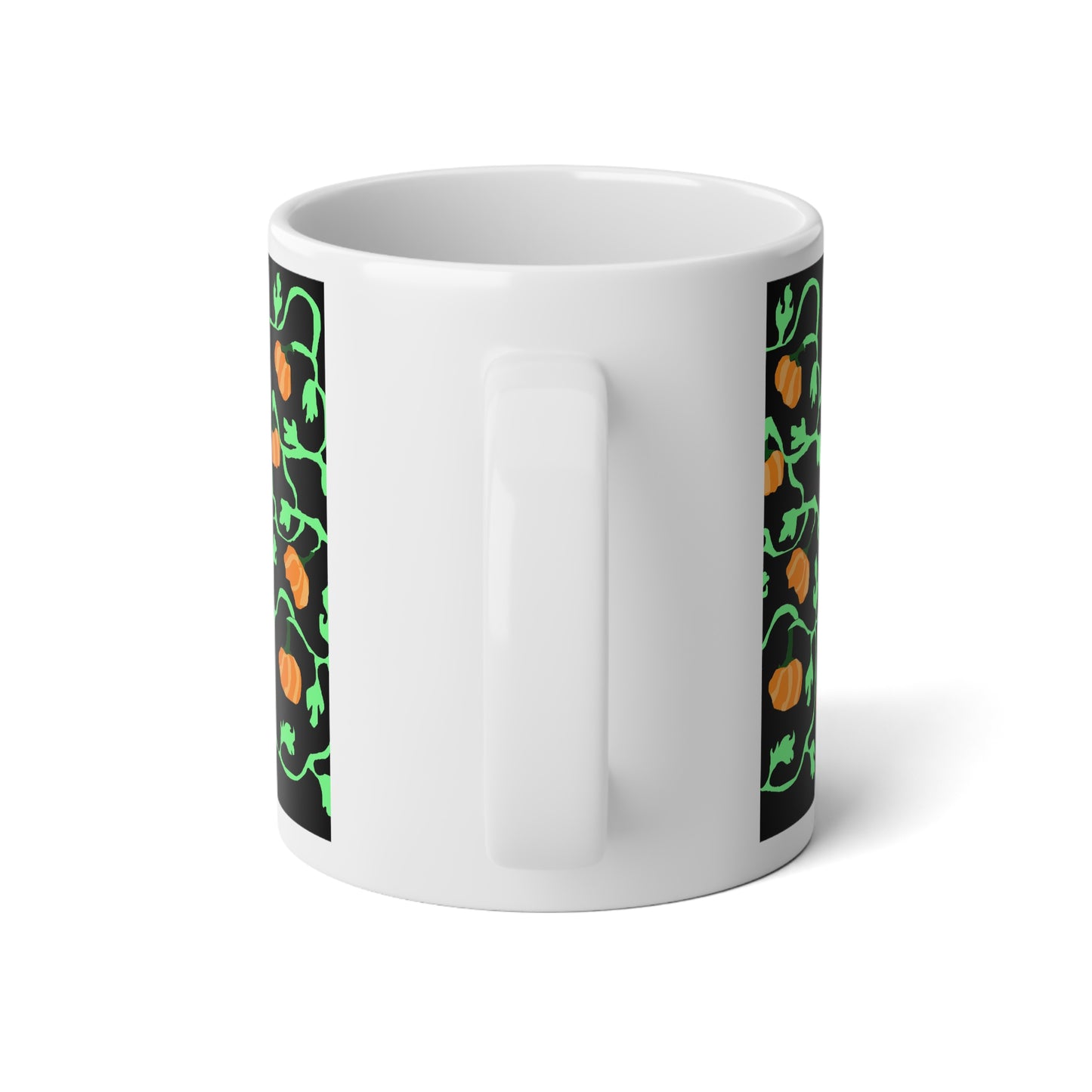 Pumpkin and Vines on Black Jumbo Mug, 20oz | Fall Coffee Cup, Autumn Decor, Halloween Gift, Unique Pumpkin Design, Seasonal Mug