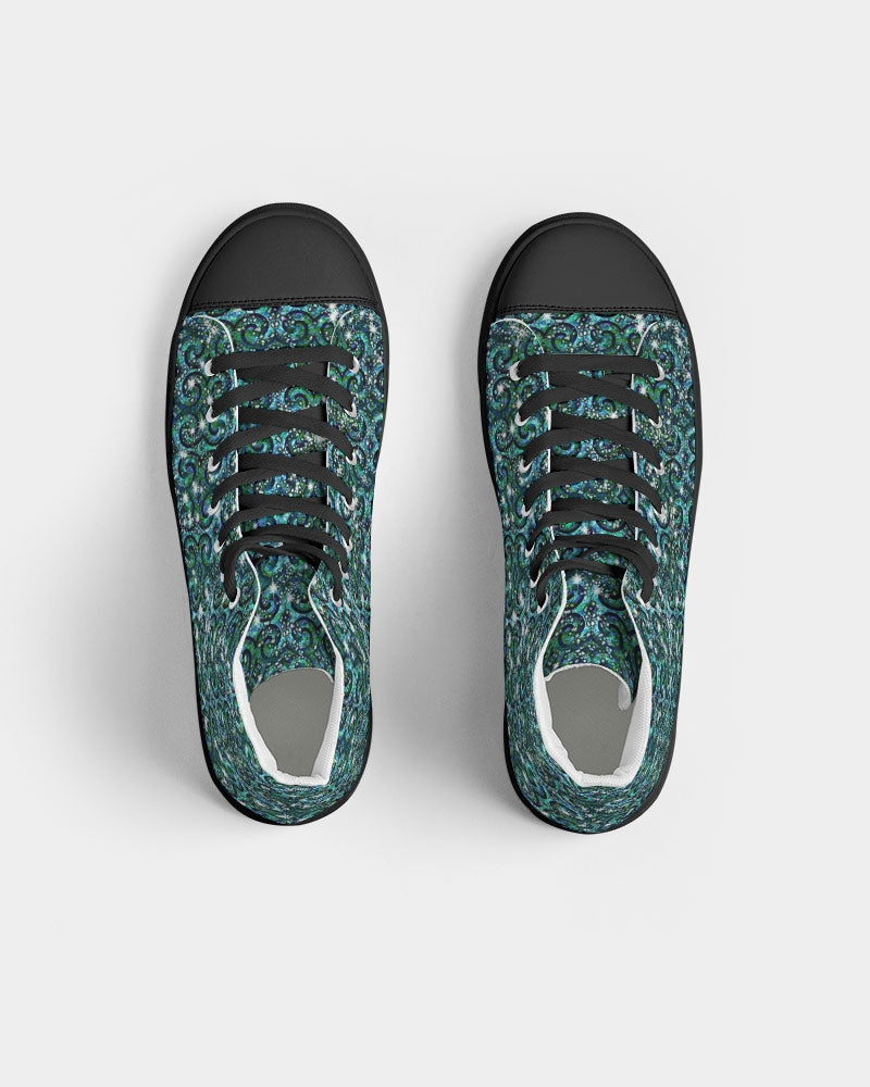 Blue Ice Sparkle Swirl Women's Hightop Canvas Shoe - Black